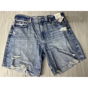 GAP 8"‎ '90s Loose Bermuda Jean Shorts Mid Rise Distressed Womens Size 30